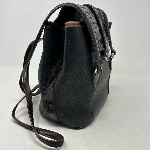 Brighton Vintage Brown Croc Embossed Black Leather Bucket Shoulder Bag - Picture 2 of 6
